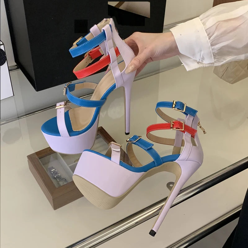 Eilyken Summer Fashion Open Toe Sandals Women Sexy Platform Super Stiletto Heels Buckle Strap Stripper Shoes Zapatos De Mujer