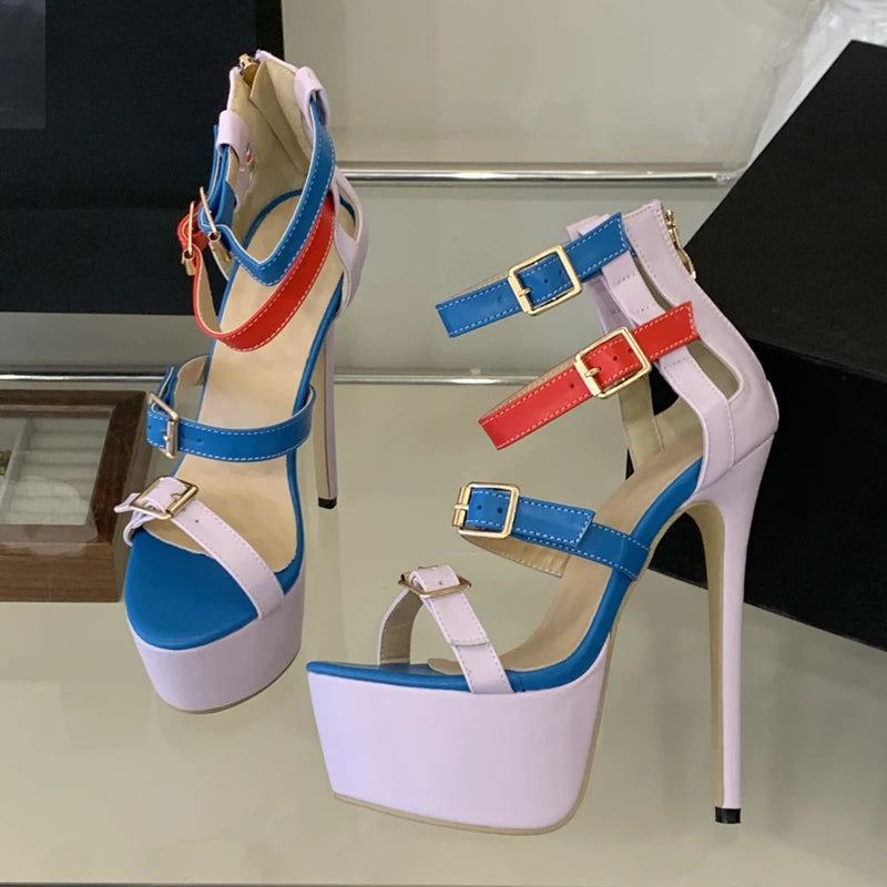 Eilyken Summer Fashion Open Toe Sandals Women Sexy Platform Super Stiletto Heels Buckle Strap Stripper Shoes Zapatos De Mujer